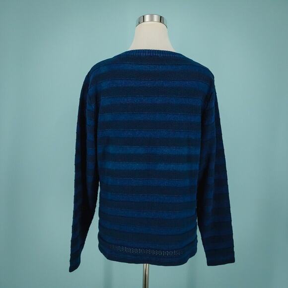 Blue Willi's Size Large L Blue Stripe Perforated Knit Zip Crew Cardigan Sweater - Picture 3 of 8